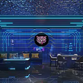 Modern Luxury KTV Interior Design With Blue Lighting Tiger Logo Sofa And Dining Tables