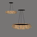 Two Modern Wooden Pendant Lights With Circular Hollow Design And Black Ceiling Bases