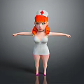 3D Nurse Character With Red Hair Pigtails Nurse Cap Red Cross White Uniform Pink Shoes