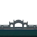 Classical Style Entrance Gate With Arched Design Symmetric Pillars And Stone Brick Walls