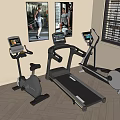 Modern Fitness Equipment Including Stationary Bike Treadmill And Elliptical In Room With Windows And Fitness Posters