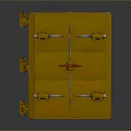 Yellow Industrial Gate With Bolted Frame And Red Central Lock Mechanism