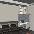 Kids Room Interior Design With Bed Study Desk Computer Bookshelf And Decorative Items