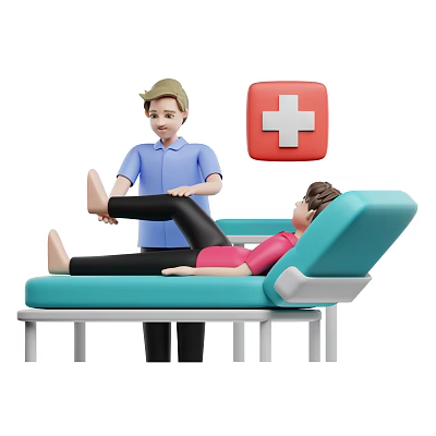 Medical Staff Assisting Patient Raising Leg On Hospital Bed With Red Cross 3d model