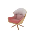 Comfortable Leisure Chair With Yellow Frame Pink Cushion White Headrest And Wooden Base