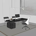Modern Black Office Desk with White Chair Black Chairs Computer Monitor Window Blinds on Carpet