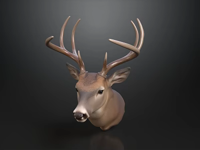 Realistic Deer Head Sculpture With Detailed Antlers For Home Decor 3d model