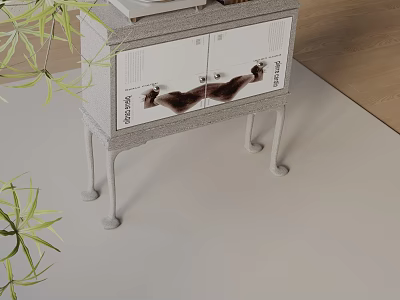 Modern Entryway Cabinet Sideboard With Textured Doors Green Plants And Minimalist Design 3d model