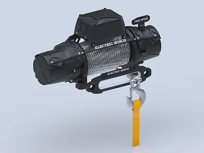 Heavy Duty Electric Winch with Steel Cable and Metal Hook for Vehicle Towing 3d model