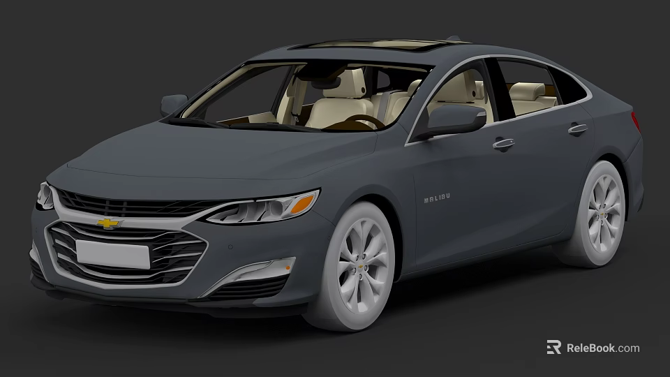 Modern Gray Chevrolet Malibu Sedan Exterior With Sunroof And Beige Interior 3d model 