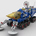 Blue Building Block Space Rover with Large Wheels Transparent Yellow Section and Antenna