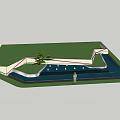 Modern Entrance Gate Design With Green Grass Water Pool And Small Tree