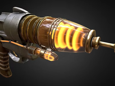 Futuristic Sci Fi Weapon Featuring Glowing Yellow Spiral And Transparent Chamber 3d model
