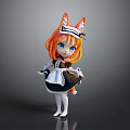 Anime Style Girl Character With Cat Ears Tail In Maid Outfit Orange Hair Blue Eyes