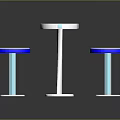 Three Modern Bar Table And Stools With Blue Top Silver Pedestal Metallic Design