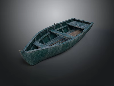 Vintage Green Wooden Boat With Weathered Planks On Dark Background 3d model