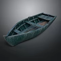 Vintage Green Wooden Boat With Weathered Planks On Dark Background