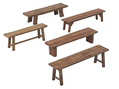 Various Solid Wooden Benches With Different Natural Designs For Home Decoration 3d model