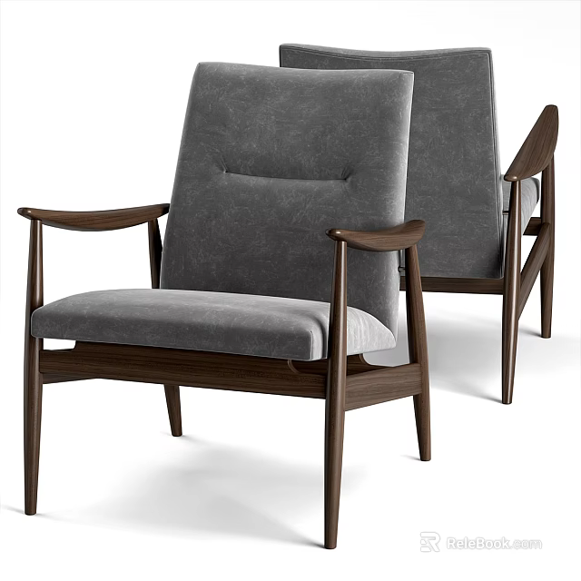 Modern Comfortable Armchair With Wooden Frame And Soft Gray Upholstered Cushion 3d model 