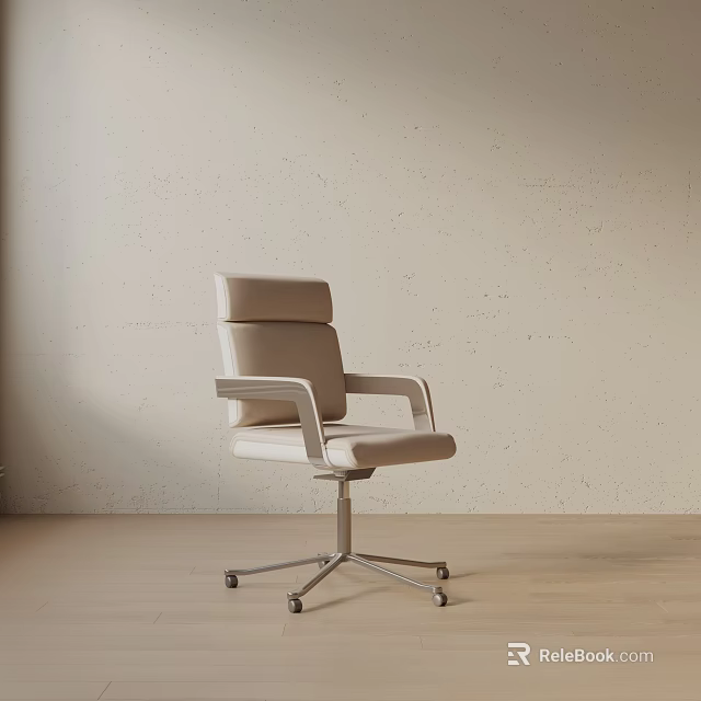 Modern Minimalist Office Chair In Light Beige With Metal Base And Swivel Casters 3d model 