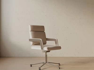 Modern Minimalist Office Chair In Light Beige With Metal Base And Swivel Casters 3d model