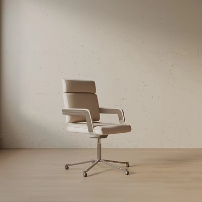Modern Minimalist Office Chair In Light Beige With Metal Base And Swivel Casters 3d model