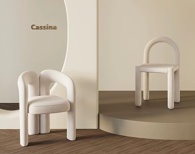Cassina Modern Curved Back Chairs In Cream Velvet With Light Wall And Wooden Floor 3d model