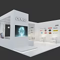 DENSO Exhibition Booth With White Modern Design Display Screen And Brand Logos For Product Presentation