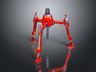 Red Mechanical Multi Legged Structure With Metallic Finish And Industrial Design 3d model