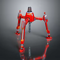 Red Mechanical Multi Legged Structure With Metallic Finish And Industrial Design 3d model
