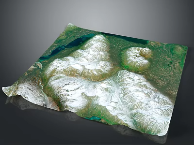 3D Map Displaying Natural Landscape With Snowy Mountains And Green Vegetation Valleys 3d model