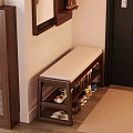 Wooden Shoe Bench With Multi tier Storage For Shoes Folded Towels And Magazine On Top