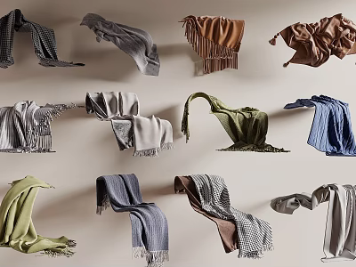 Various Stylish Bed Runners In Soft Fabric With Tassel And Checkered Details 3d model