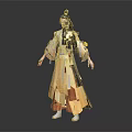 Elegant Ancient Chinese Character In Flowing Yellow Robe With Phoenix Hair Ornament 3d model