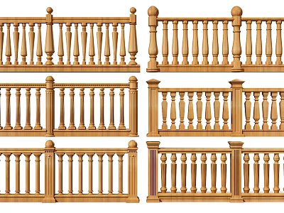 Wooden Fence Designs With Decorative Railings And Balusters For Outdoor Use 3d model