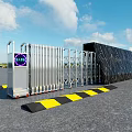 Electric Retractable Gate With Control Box Purple Display And Yellow Black Warning Strips 3d model