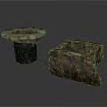 Rustic Stone Garden Ornaments With Mossy Round Basin And Square Structure 3d model