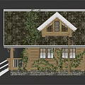 Rustic Wooden House With Ivy Covered Roof And Wooden Stairs Porch
