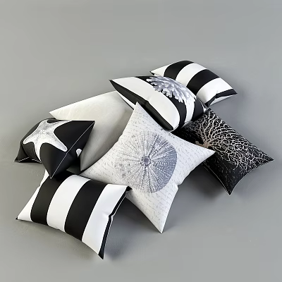 Black and White Decorative Pillows with Striped Starfish and Radial Patterns 3d model Black and White Decorative Pillows with Striped Starfish and Radial Patterns 3d model