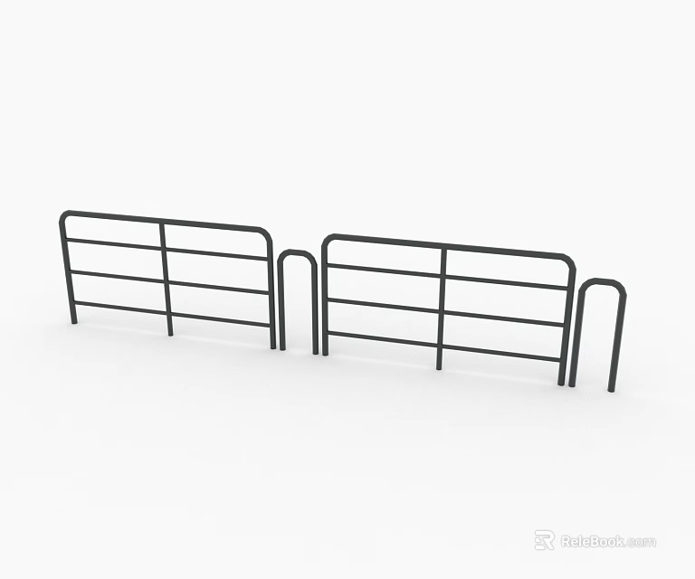 Black Metal Safety Railings With Horizontal Bars And Vertical Supports 3d model 