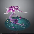 Decorative Fantasy Plant With Purple Trunk Pink Flowers And Blue Base With Small Flowers