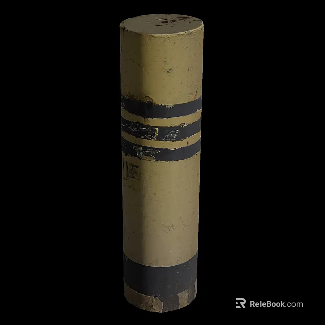 Beige Cylindrical Object With Black Horizontal Stripes And Worn Surface 3d model 