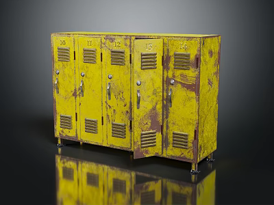 Yellow Rusty Metal Locker With Numbered Doors And Rust Spots For Hardware Tools Storage 3d model