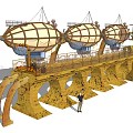 Futuristic Steampunk Architecture With Egg Shaped Structures Arched Supports And Person 3d model