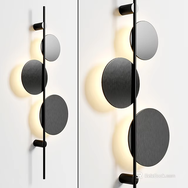 Modern Black Circular Wall Sconces With Warm Lighting Effect On White Wall 3d model