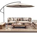 Cozy Outdoor Sofa With Wooden Deck Coffee Table Sunbrella Cushions And Side Chairs