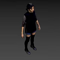 Person Wearing Black Top Blue Shorts And Black Thigh High Socks With Blurred Natural Background