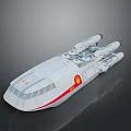 White Spaceship 3D Model With Red Stripe Emblem Engines And Windows 3d model