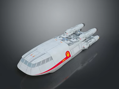 White Spaceship 3D Model With Red Stripe Emblem Engines And Windows 3d model