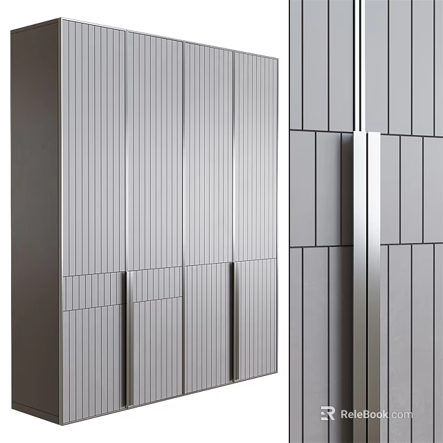Modern Wardrobe Interior Design With Vertical Stripes And Metallic Handles 3d model 